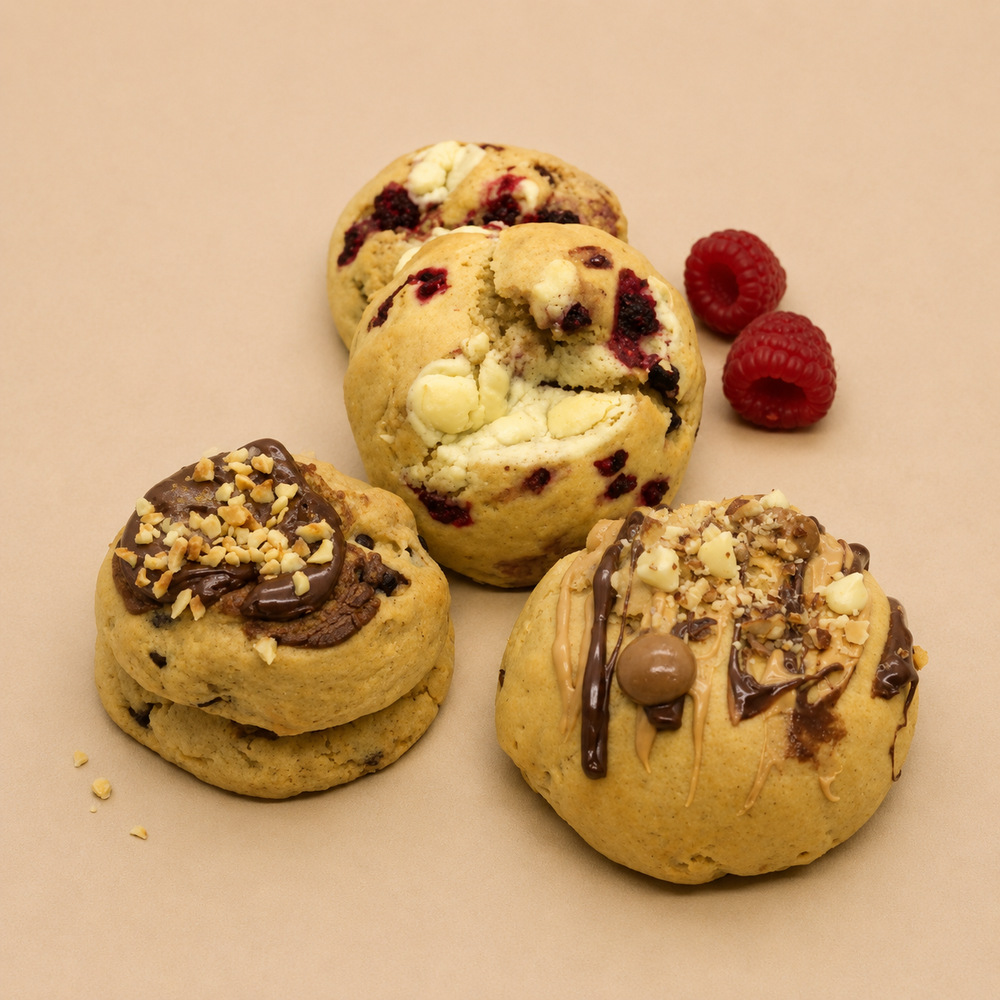 Les cookies de Mathilde au chocolat, aux noisettes et à la framboise